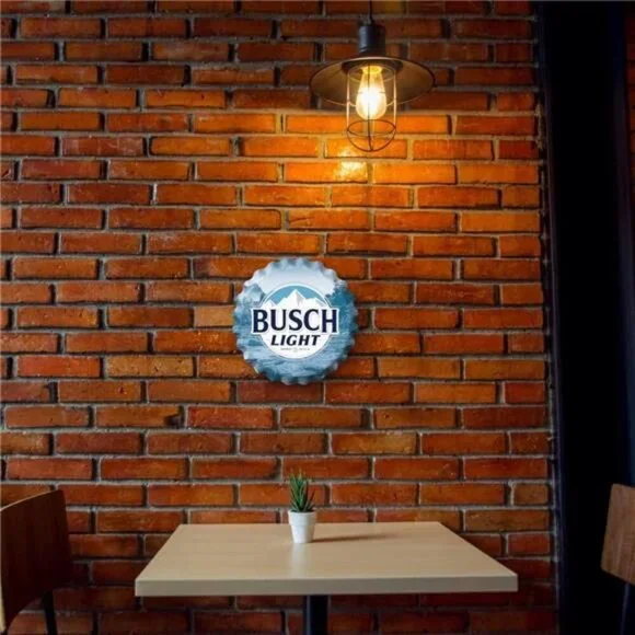 Busch Light Beer Metal Bottle Cap Sign Garage Shop Bar Man Cave Collect LARGE NW